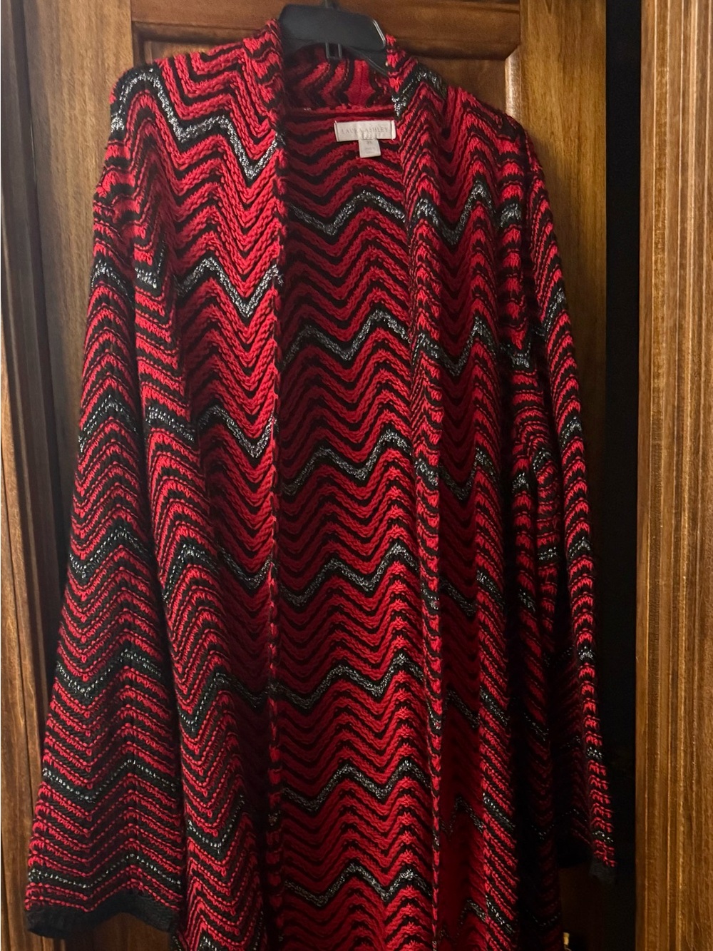 Laura Ashley Red Chevron Knit Open-Front Women's Cardigan Jacket Plus 3X Holiday